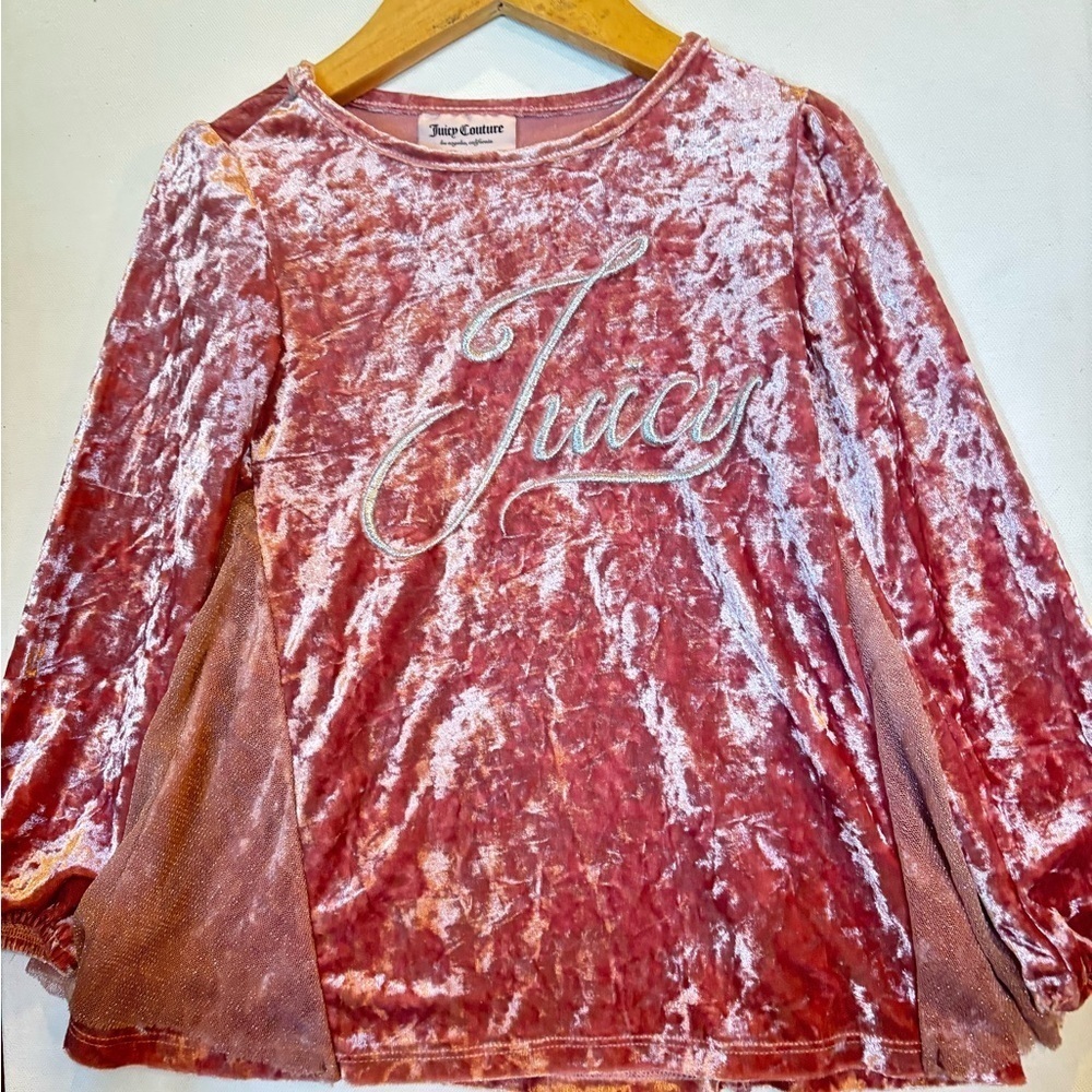 juicy couture girls pink crushed velvet velour long sleeve shirt